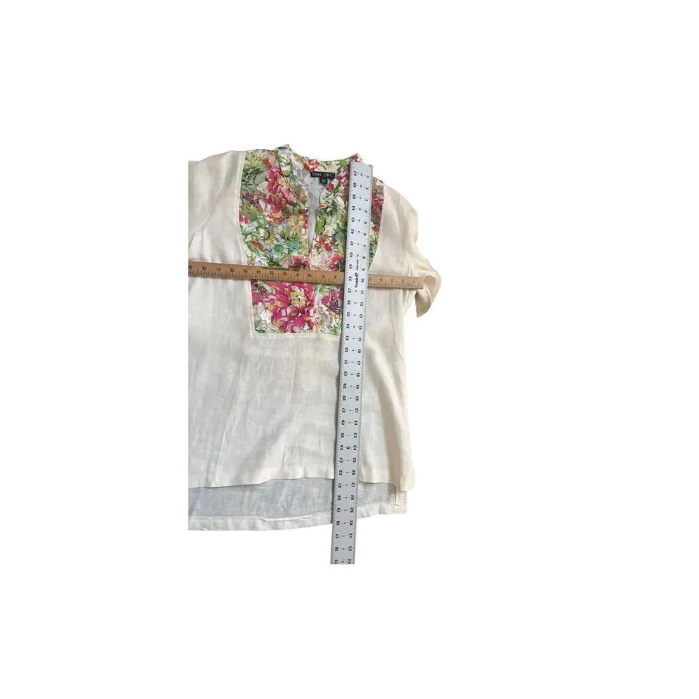 Boho Chic 100% Linen Floral Panel Tunic, Size S, Made in USA